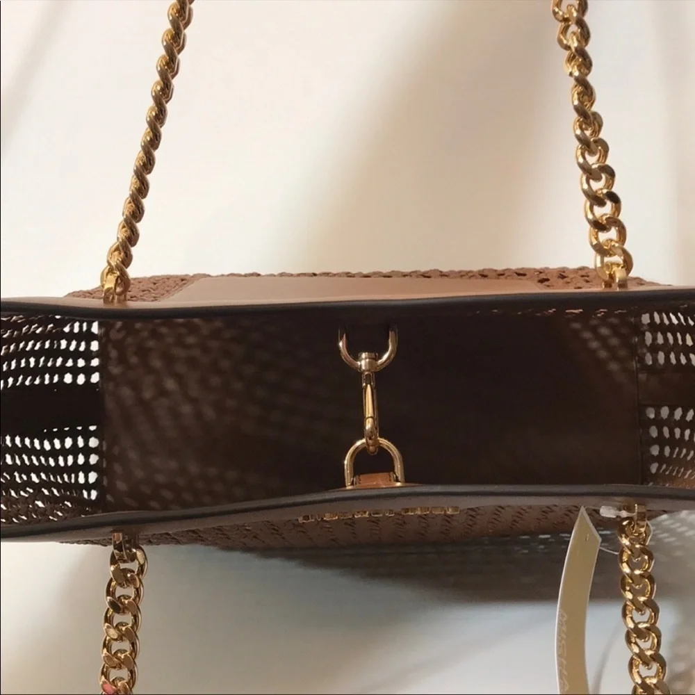 Michael Kors Large woven braided leather tote shoulder bag chain straps